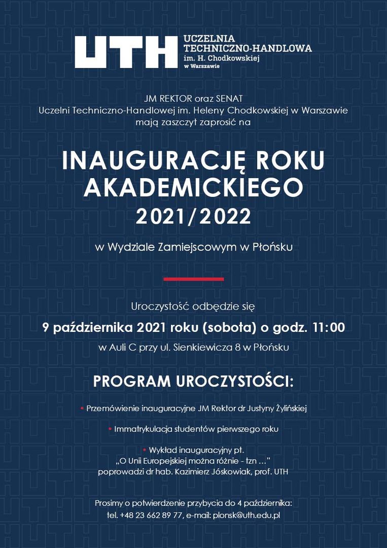 Inauguracja Roku Akademickiego 2021 2022 w Płońsku Zaproszenie